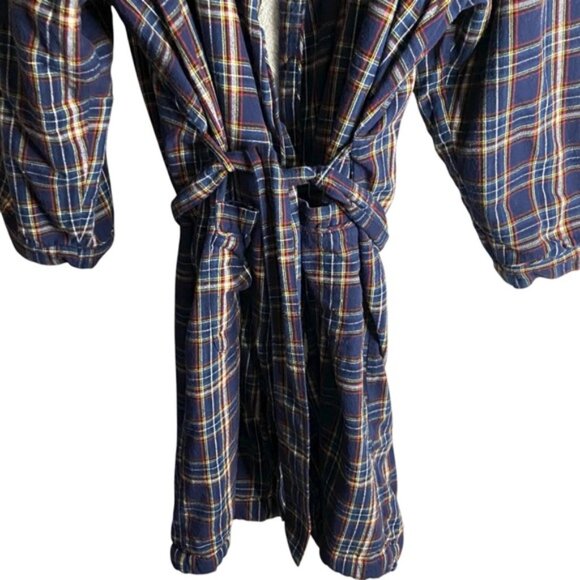 Logan Hill Unisex Blue Plaid Sherpa Lined Lounge Robe - Picture 3 of 9